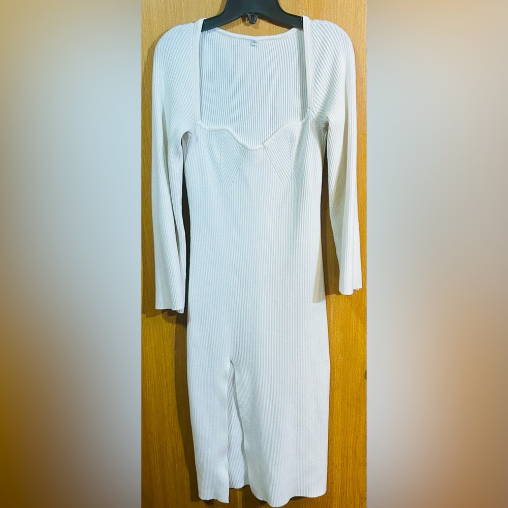 Sophisticated Long Sleeve Knit White Dress